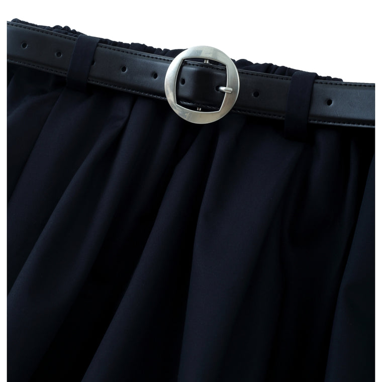 ESPRIT BELTED BUBBLE MIDI SKIRT-NAVY