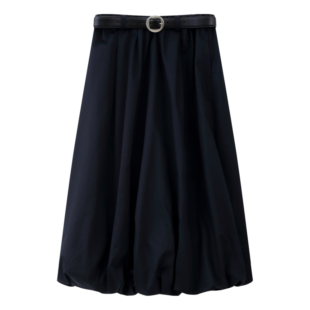 ESPRIT BELTED BUBBLE MIDI SKIRT-NAVY