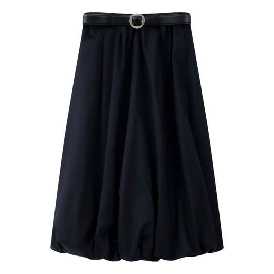 ESPRIT BELTED BUBBLE MIDI SKIRT-NAVY