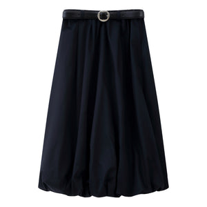 ESPRIT BELTED BUBBLE MIDI SKIRT-NAVY