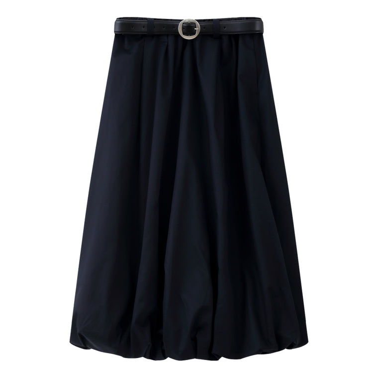 ESPRIT BELTED BUBBLE MIDI SKIRT-NAVY