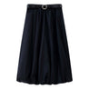 ESPRIT BELTED BUBBLE MIDI SKIRT-NAVY