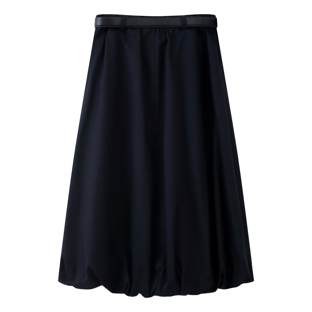 ESPRIT BELTED BUBBLE MIDI SKIRT-NAVY