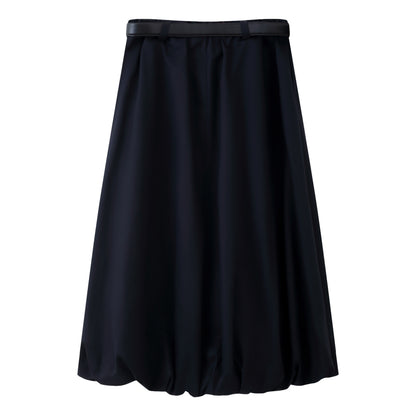 ESPRIT BELTED BUBBLE MIDI SKIRT-NAVY