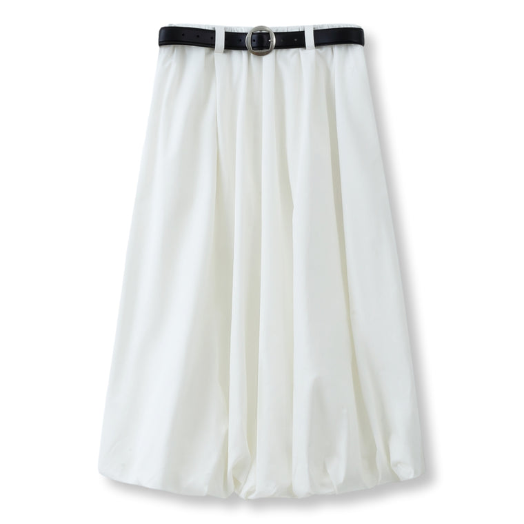 ESPRIT BELTED BUBBLE MIDI SKIRT-WHITE