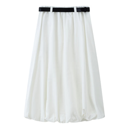 ESPRIT BELTED BUBBLE MIDI SKIRT-WHITE