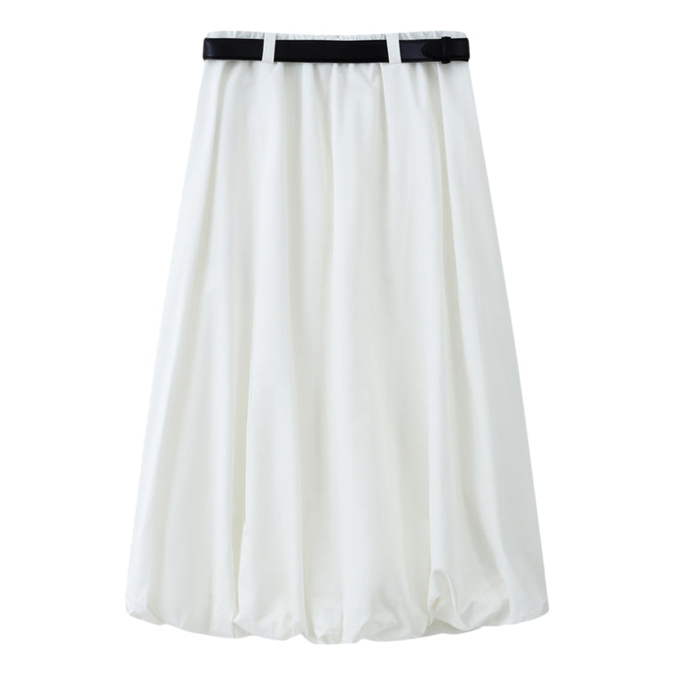 ESPRIT BELTED BUBBLE MIDI SKIRT-WHITE