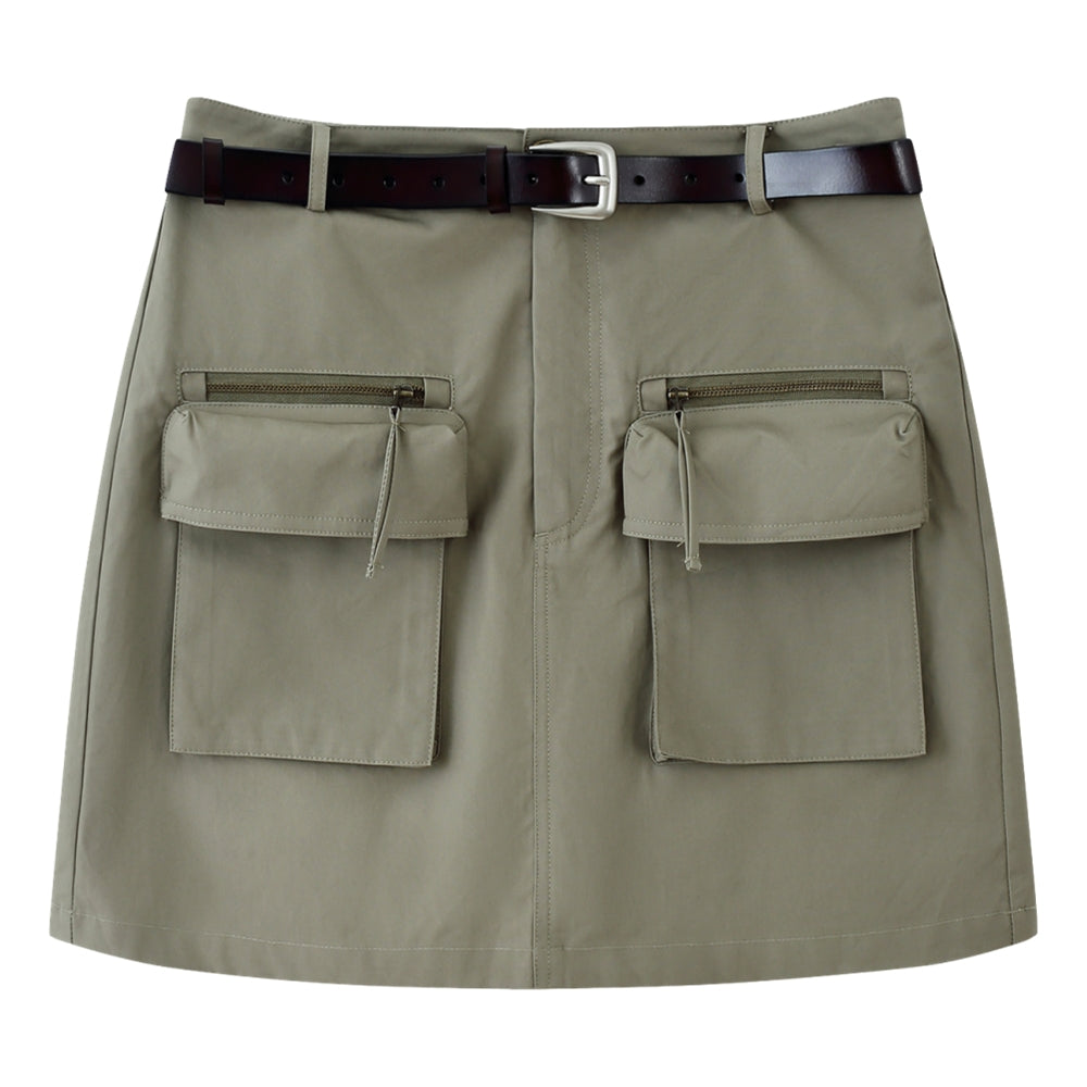 ESPRIT BELTED CARGO MINI SKIRT-GREEN