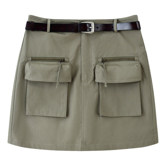 ESPRIT BELTED CARGO MINI SKIRT-GREEN