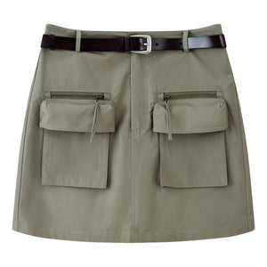 ESPRIT BELTED CARGO MINI SKIRT-GREEN