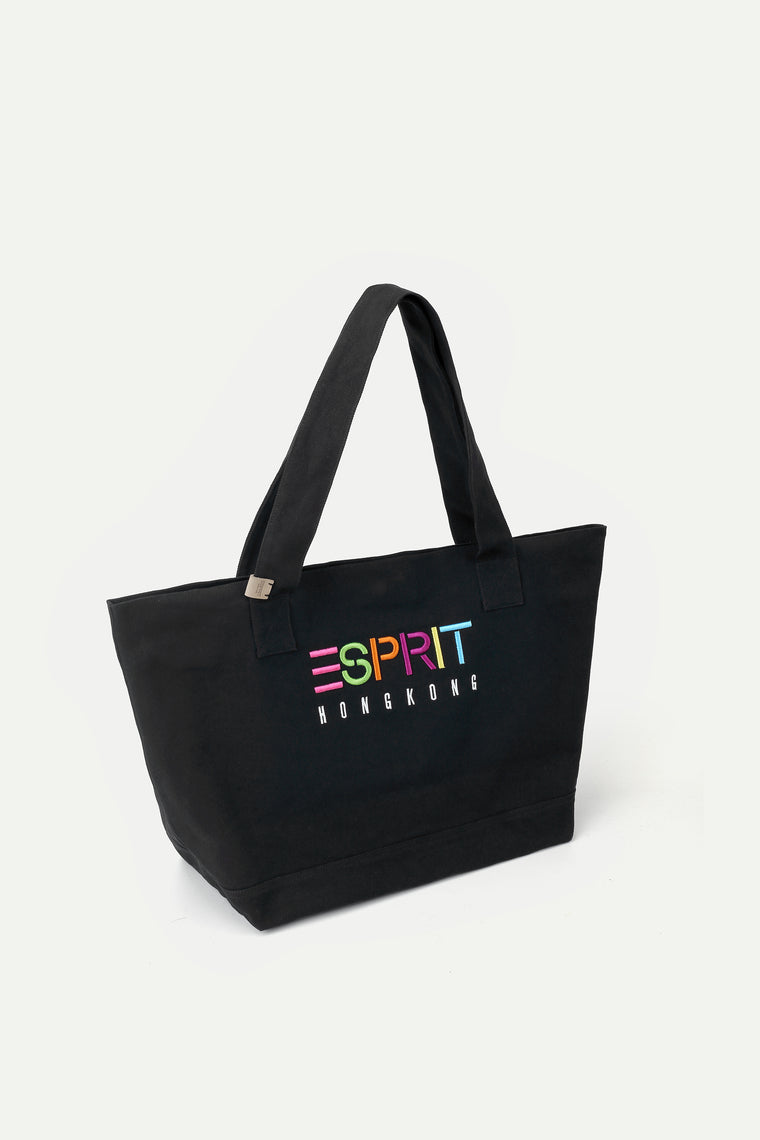 ESPRIT CANVAS COLOUR-EMBROIDERED TOTE BAG-BLACK