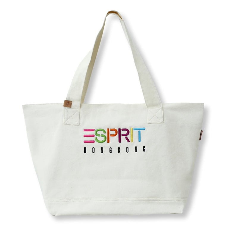 ESPRIT CANVAS COLOUR-EMBROIDERED TOTE BAG-ECRU