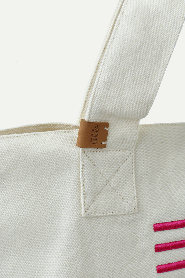 ESPRIT CANVAS COLOUR-EMBROIDERED TOTE BAG-ECRU
