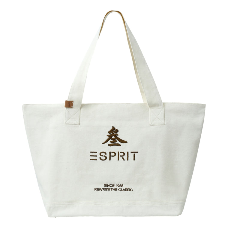 ESPRIT CANVAS EMBROIDERED TOTE BAG-ECRU