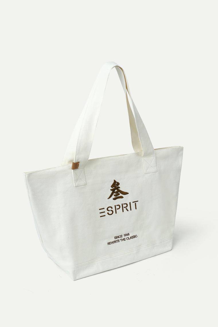 ESPRIT CANVAS EMBROIDERED TOTE BAG-ECRU