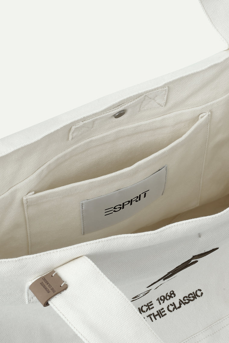 ESPRIT CANVAS EMBROIDERED TOTE BAG-ECRU