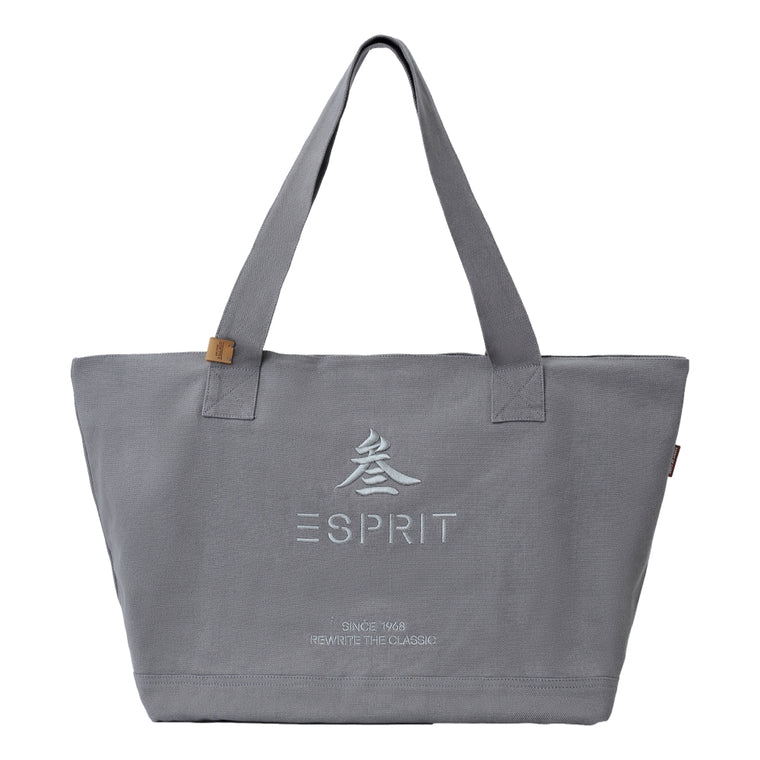 ESPRIT CANVAS EMBROIDERED TOTE BAG-GREY