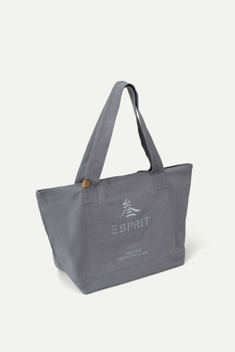 ESPRIT CANVAS EMBROIDERED TOTE BAG-GREY