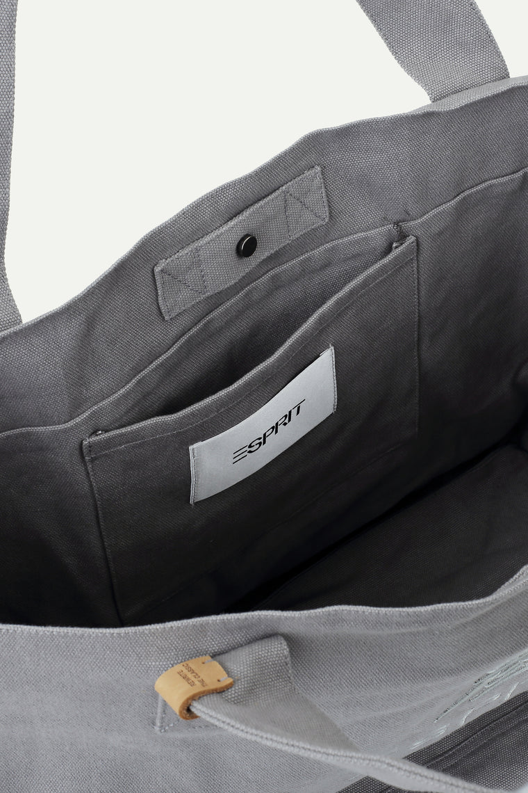 ESPRIT CANVAS EMBROIDERED TOTE BAG-GREY