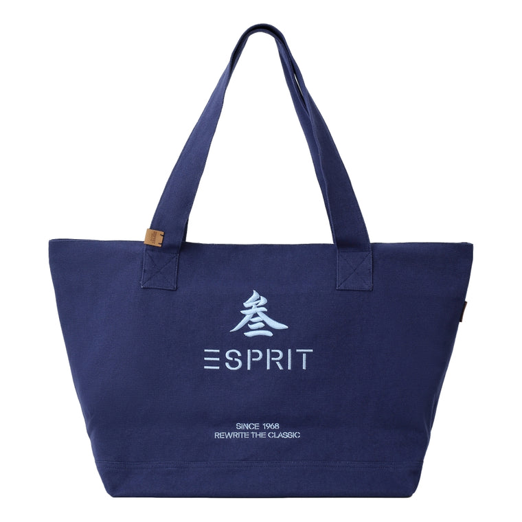 ESPRIT CANVAS EMBROIDERED TOTE BAG-NAVY
