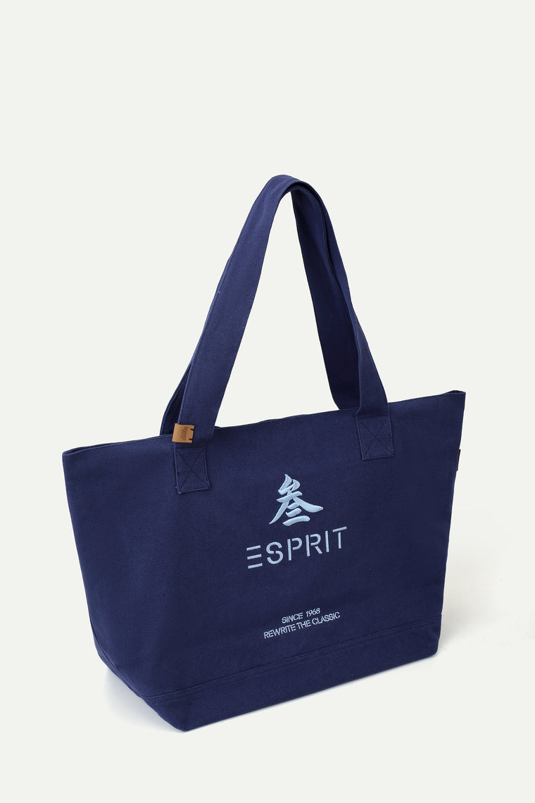 ESPRIT CANVAS EMBROIDERED TOTE BAG-NAVY