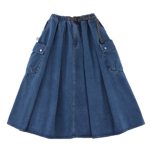 A[S]USL CARGO DENIM FLARE SKIRT-DENIM BLUE