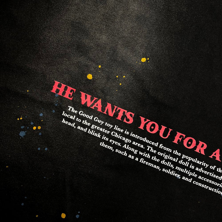 2ND CLOSET CHUCKY KILLER PRINTED WASHED T-SHIRT-BLACK