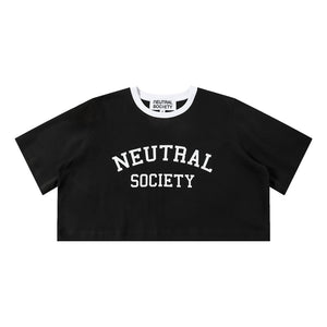 NEUTRAL SOCIETY COLLEGE CROPPED WIDE TEE-BLACK