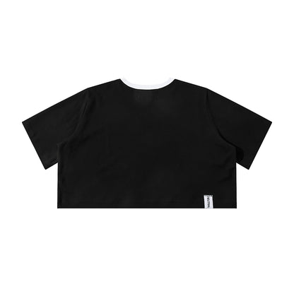 NEUTRAL SOCIETY COLLEGE CROPPED WIDE TEE-BLACK