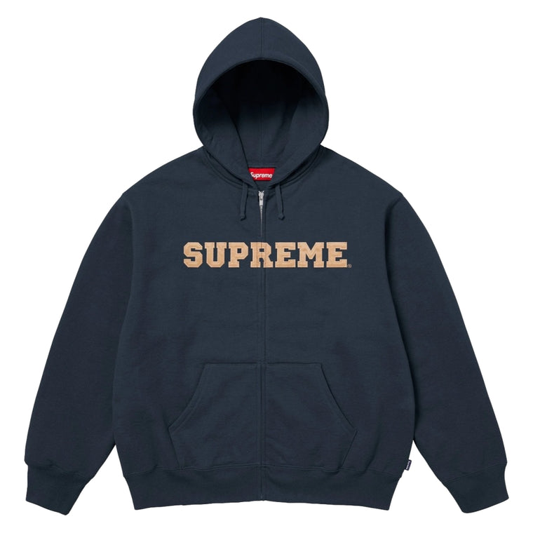 SUPREME COLLEGIATE APPLIQUE ZIP UP HOODED SWEATSHIRT-NAVY