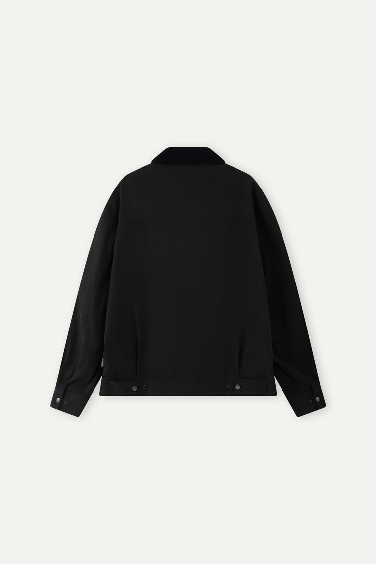ESPRIT CONTRAST COLLAR PLEATED ZIP-UP JACKET-BLACK