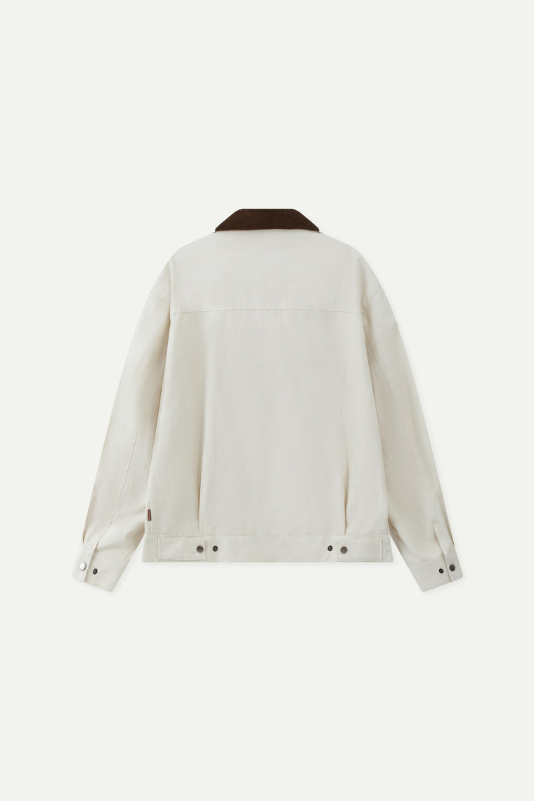 ESPRIT CONTRAST COLLAR PLEATED ZIP-UP JACKET-ECRU