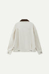 ESPRIT CONTRAST COLLAR PLEATED ZIP-UP JACKET-ECRU