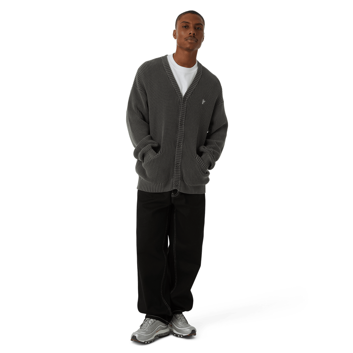 HUF COOLIDGE WAFFLE CARDIGAN-BLACK