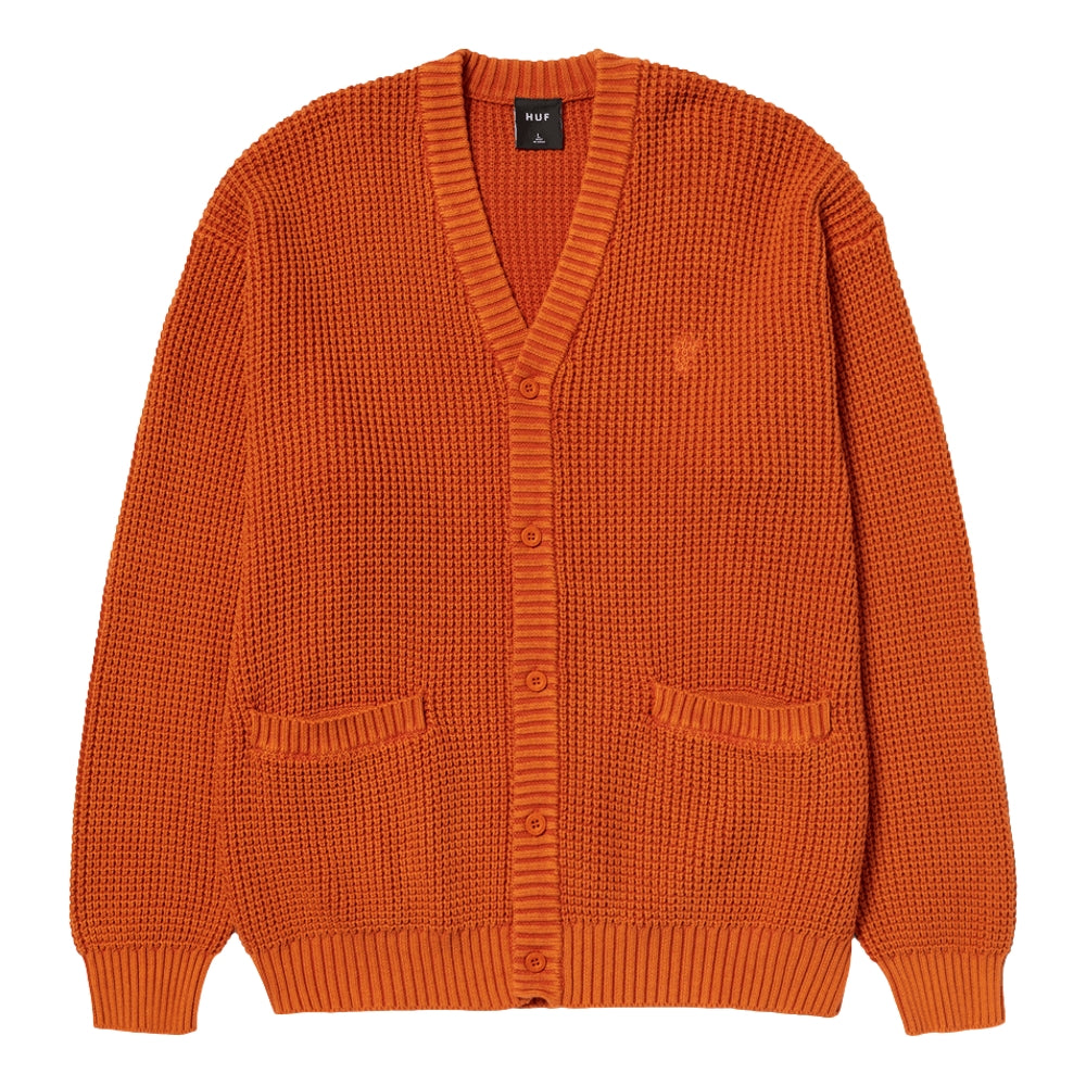 HUF COOLIDGE WAFFLE CARDIGAN-RUST
