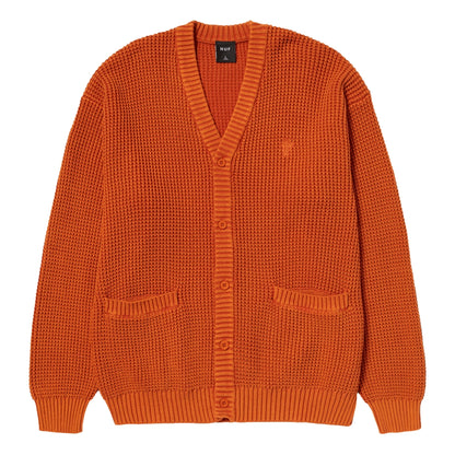 HUF COOLIDGE WAFFLE CARDIGAN-RUST