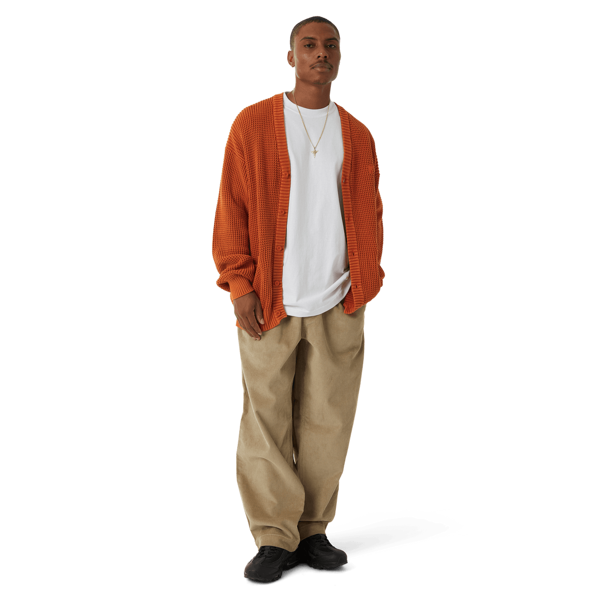 HUF COOLIDGE WAFFLE CARDIGAN-RUST