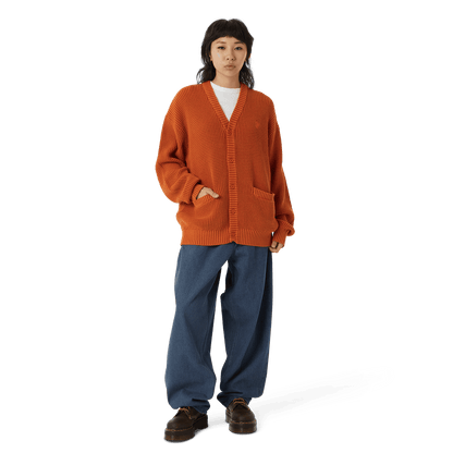 HUF COOLIDGE WAFFLE CARDIGAN-RUST