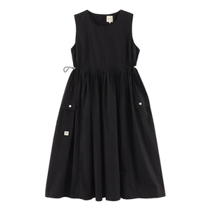 A[S]USL COTTON/NYLON POCKETS LONG DRESS-BLACK