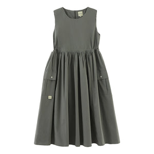 A[S]USL COTTON/NYLON POCKETS LONG DRESS-CHARCOAL