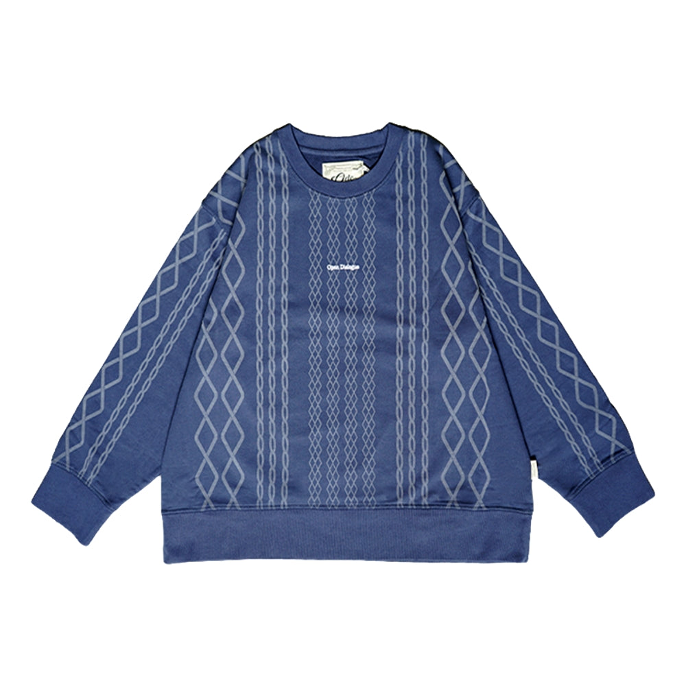 OPEN DIALOGUE LASER PRINTED PATTERN SWEATSHIRT-BLUE