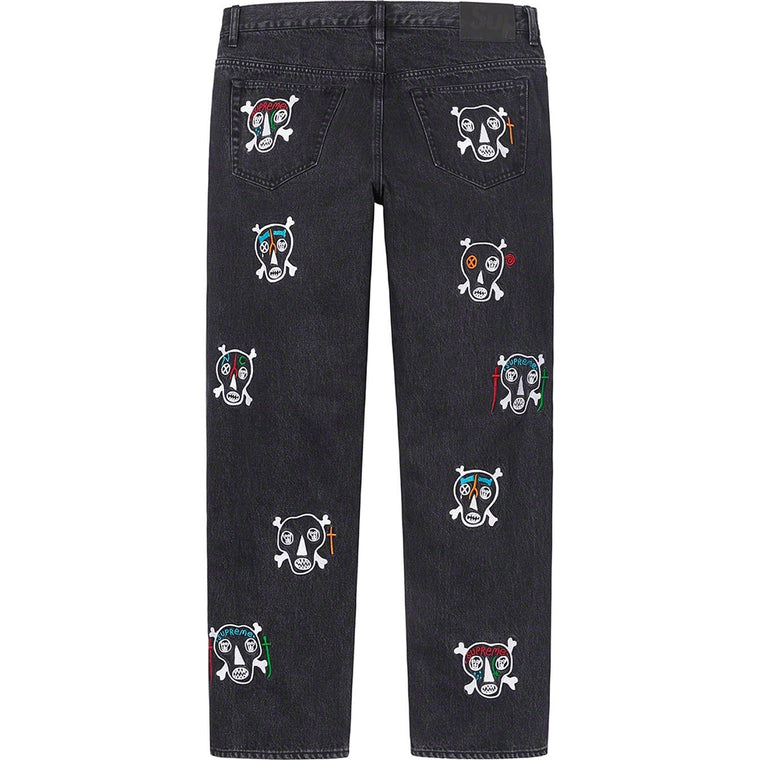 SUPREME SKULLS EMB REGULAR JEAN-BLACK