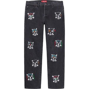 SUPREME SKULLS EMB REGULAR JEAN-BLACK