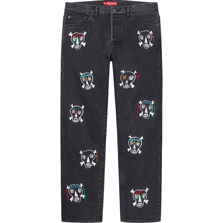 SUPREME SKULLS EMB REGULAR JEAN-BLACK