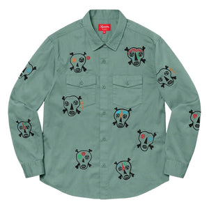 SUPREME SKULL EMBROIDERED WORK SHIRT-TEAL