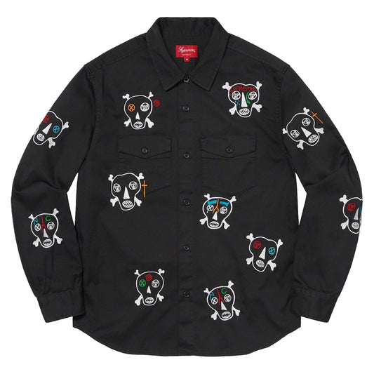 SUPREME SKULL EMBROIDERED WORK SHIRT-BLACK
