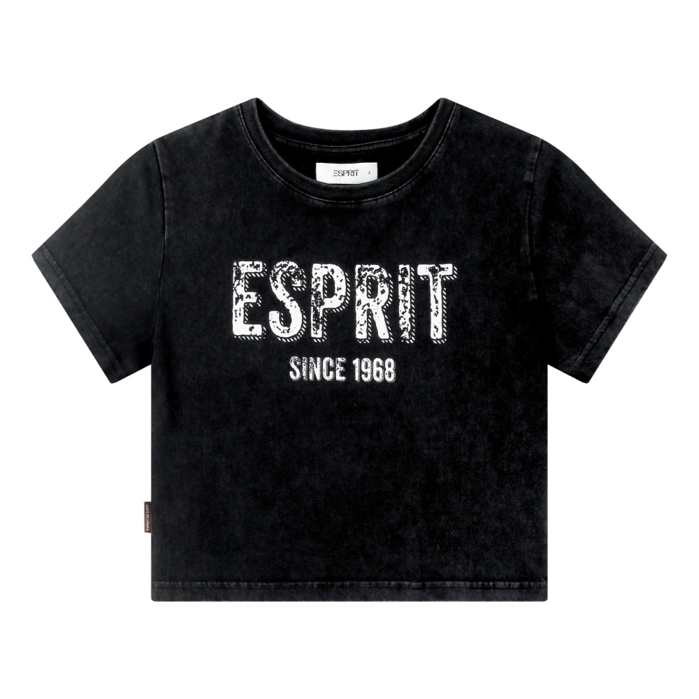ESPRIT CROPPED ESPRIT LOGO T-SHIRT-BLACK