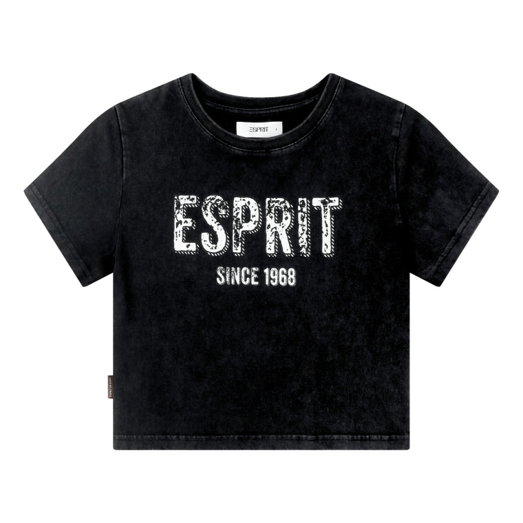 ESPRIT CROPPED ESPRIT LOGO T-SHIRT-BLACK