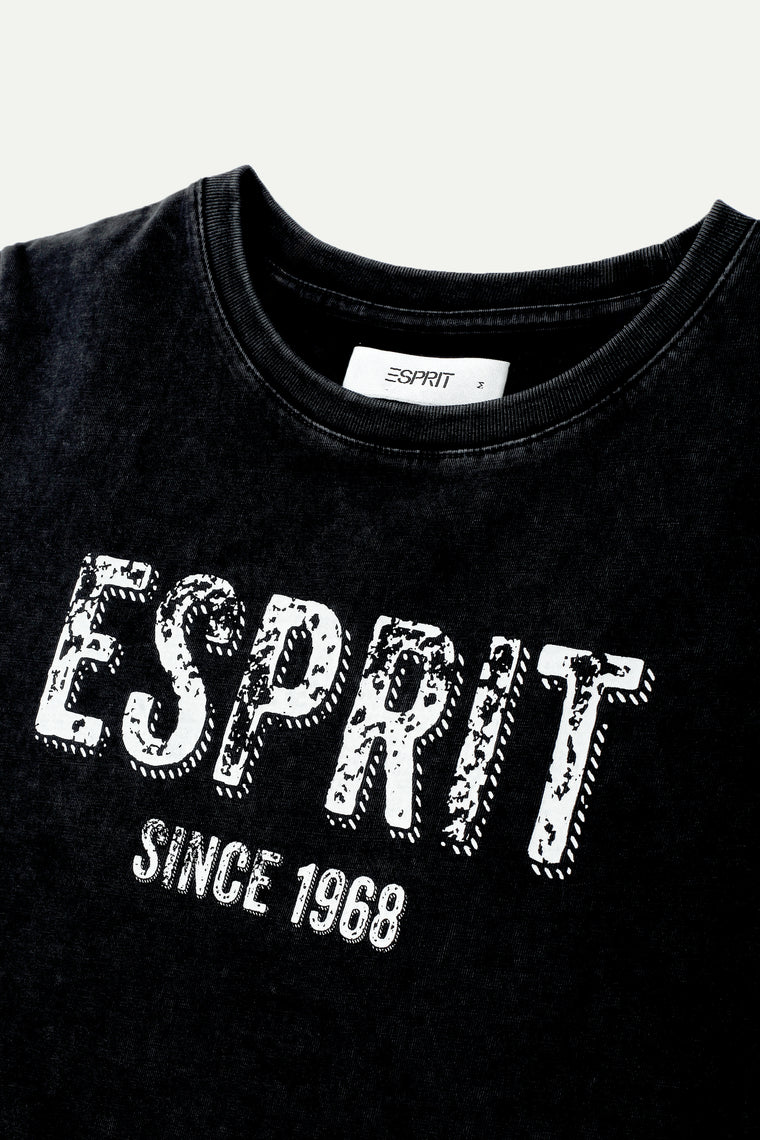 ESPRIT CROPPED ESPRIT LOGO T-SHIRT-BLACK