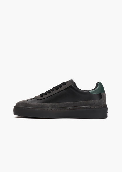 HIDDEN WHITE DARA SUEDE-TRIMMED LEATHER TRAINERS-BLACK RACING GREEN CHARCOAL